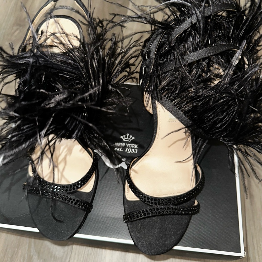 Nina Black Feathered Heels